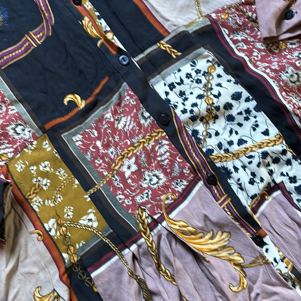 Zara Patchwork Chain Print Button Down Longsleeve… - image 5